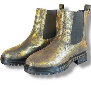 NWT Lauren Ralph Lauren ‘Corinne’ Pull-On Chelsea Boots in Black/Bronze Metallic